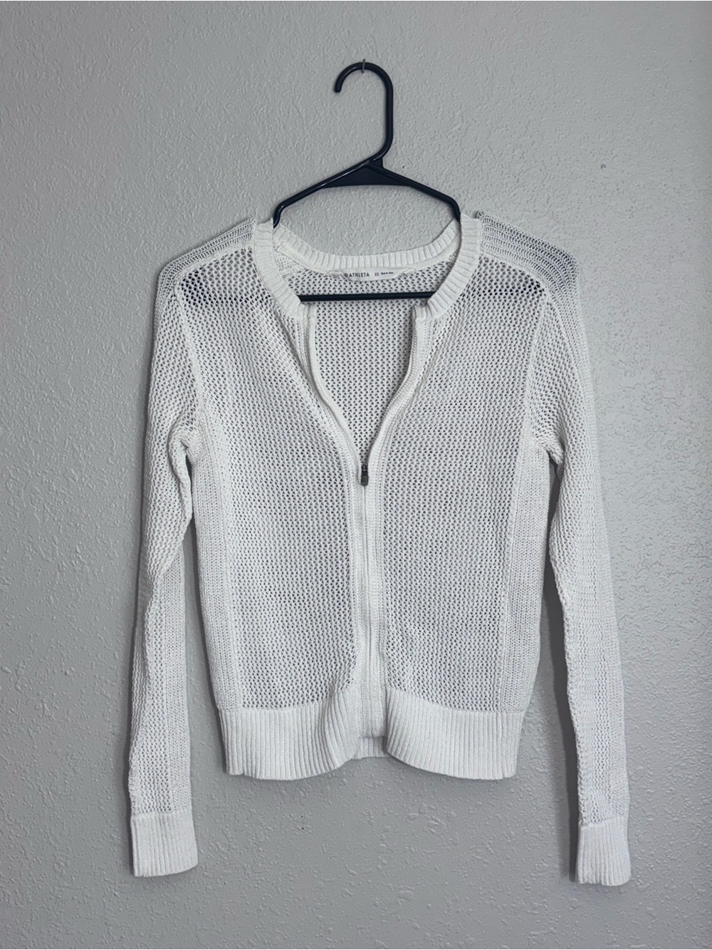 Athleta White Open-Weave Zip Cardigan